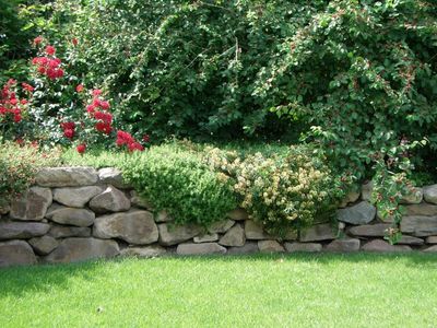 Referenzen aus 20 Jahren Gartenbau - Natursteinmauer mit Bepflanzung